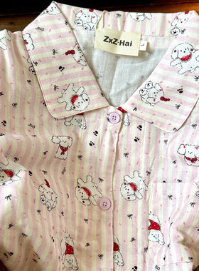 侘町2026新款红围巾小狗纯棉短袖睡衣女夏天季三件套家居服夏款