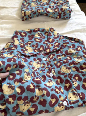 侘町2025家居服新款咖豹kitty全棉双纱女翻领长袖睡衣可外穿套装