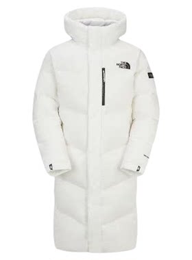 国现北面THENORTHFACE品牌Logo连帽中长款拉链羽绒服男女同款白色