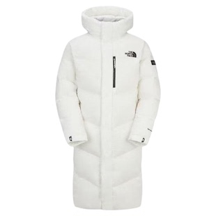 国现北面THENORTHFACE品牌Logo连帽中长款拉链羽绒服男女同款白色
