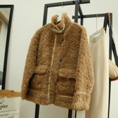 清仓处理原168元 仿羊羔毛皮毛一体颗粒绒外套冬季 女机车休闲棉服