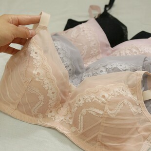 聚拢侧收 蕾丝纯棉里无痕透气内衣夏季 可调肩带无钢圈文胸薄款 四季