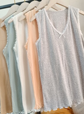包邮日单外贸订单百搭纯棉蕾丝边背心女潮打底衫吊带背心家居服