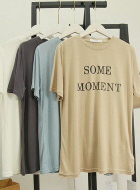 夏季超薄垂感冰丝棉铜氨丝般质感女半袖上衣百搭简约字母白色T恤