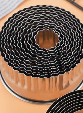 不锈钢圆形12头光级蛋糕切饺子皮牙极水果模具蔬菜饼干花边切印模