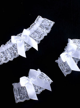 蝴蝶结女性感蕾丝三件套大腿环腿圈腿带日系新娘饰品腿链手环项圈