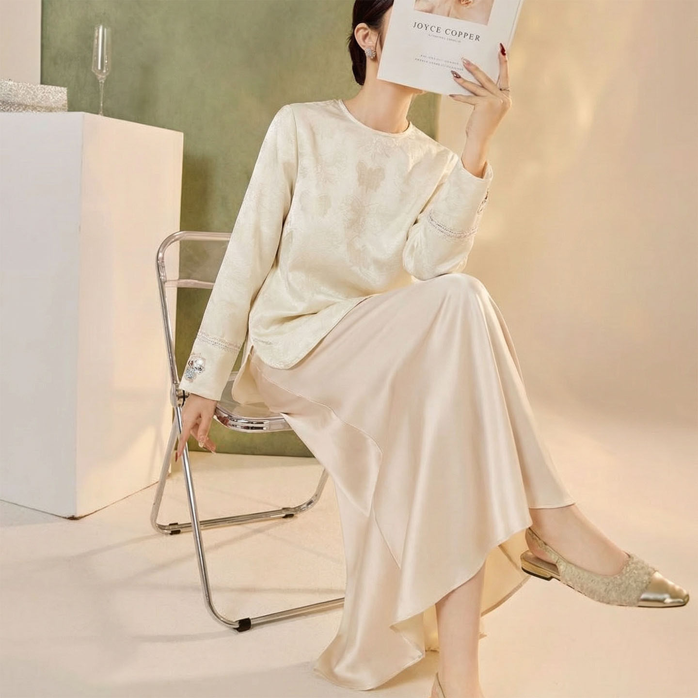 2026春装新款 轻奢新中式时尚蝴蝶醋酸法绣长袖衬衫上衣