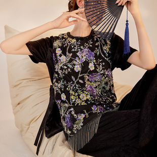 2025秋装新款 轻奢新中式重工亮片刺绣无袖盘扣黑色马甲背心上衣