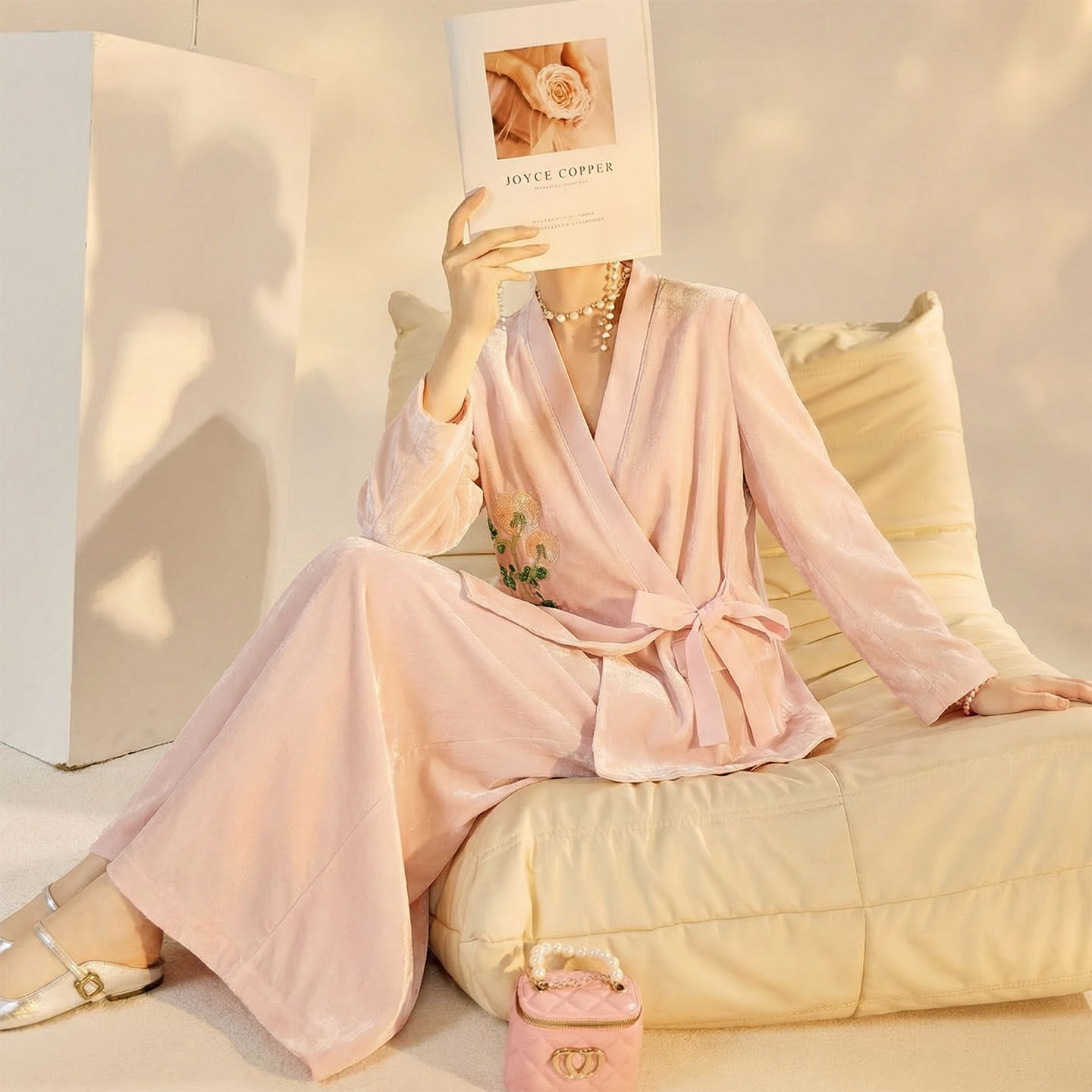 2026春装新款 轻奢新中式国风钉珠绑带粉色西装小外套半身裙套装