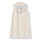 国风刺绣立领无袖 轻奢新中式 米白色改良旗袍连衣裙 新款 2026春夏装