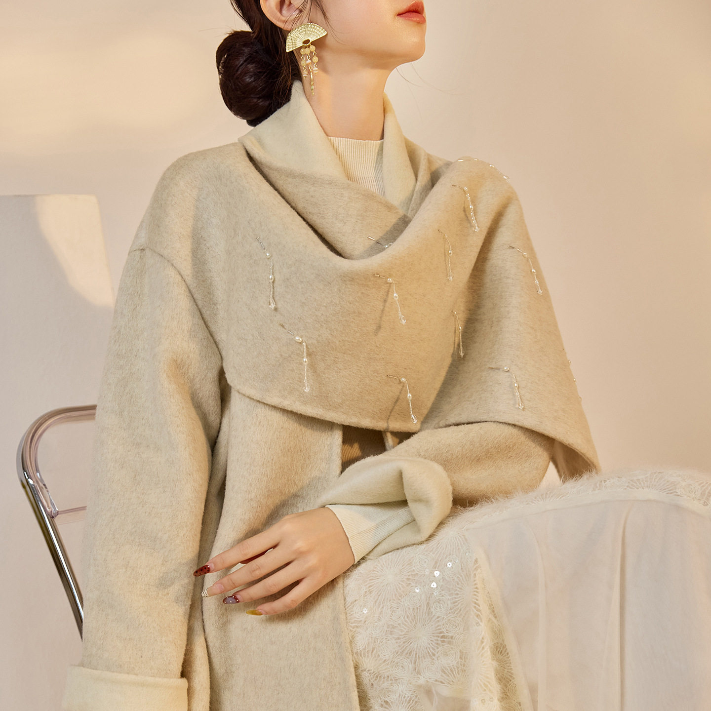 2025冬装新款 轻奢新中式时尚披肩式高级感羊毛双面呢大衣外套