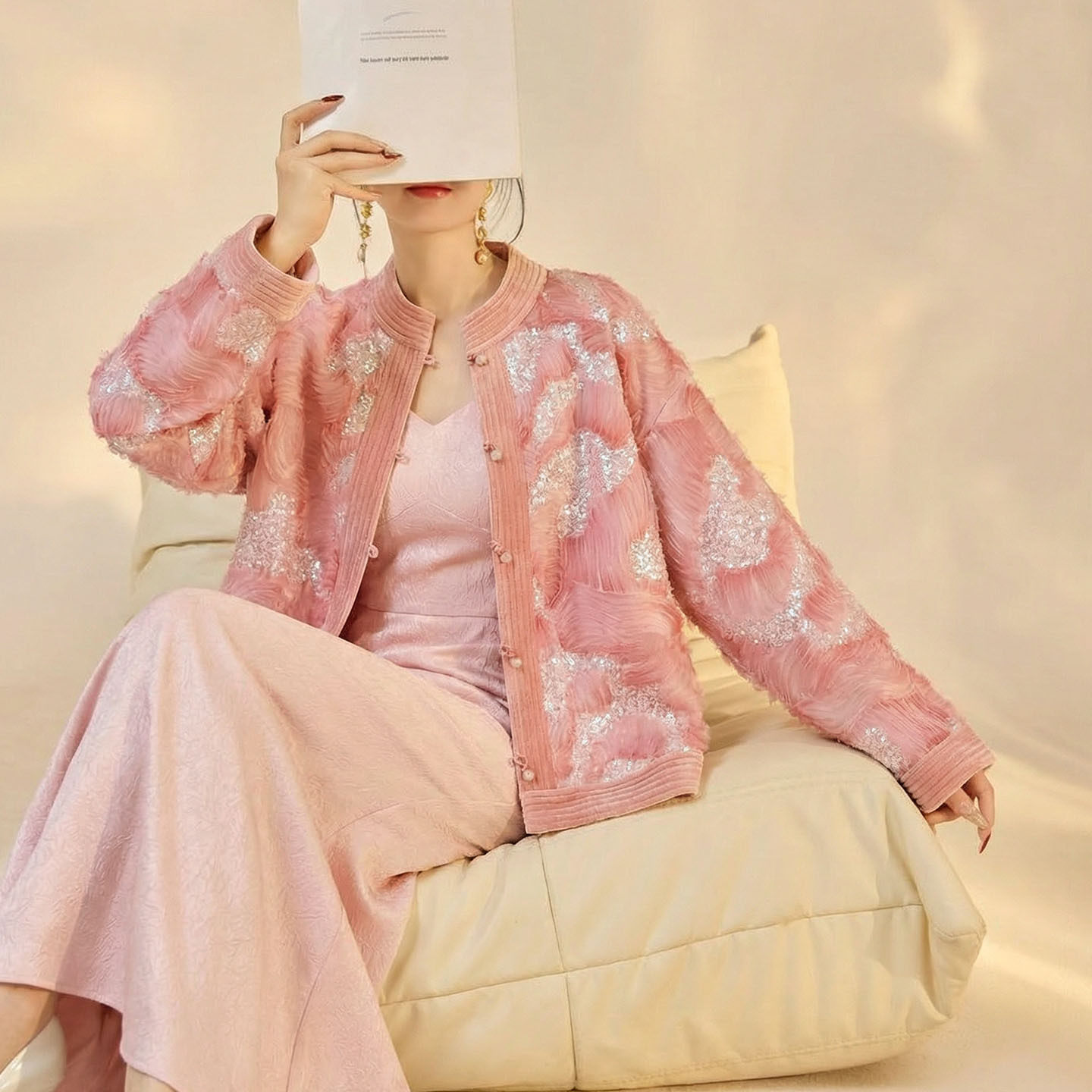 2026春装新款 轻奢新中式国风珠绣晕染立体网纱刺绣改良唐装外套