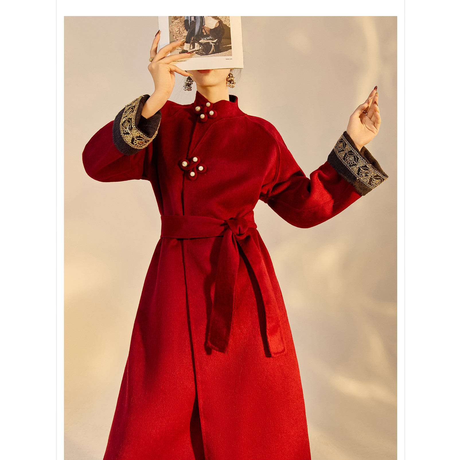 2025冬装新款 轻奢新中式高端双色双面穿羊毛呢系带大衣外套