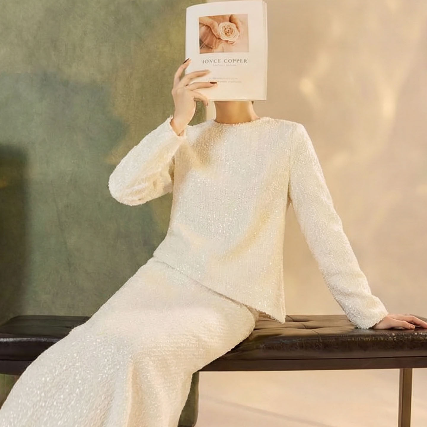 2026春装新款 轻奢新中式时尚珠片绣针织长袖上衣鱼尾长裙套装