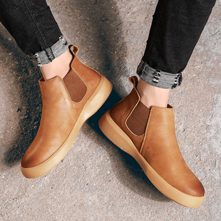 复古潮鞋 切尔西靴男短靴真皮大码 加绒皮鞋 英伦韩版 马丁靴男高帮鞋