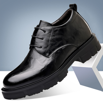 商务休闲皮鞋厚底增高鞋7cm系带上班鞋绅士行政正装鞋黑色父亲鞋