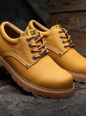工装鞋男真皮休闲大头鞋韩版潮流户外低帮鞋头层牛皮厚底大黄靴子