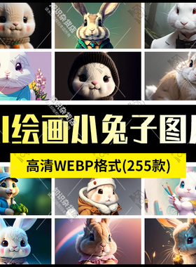 AI绘画生成卡通可爱小兔子动物插画高清图片壁纸素材WEBP格式