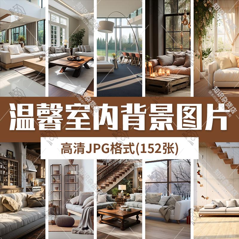 现代简约温馨客厅室内家居场景虚拟直播间绿幕JPG背景图片素材