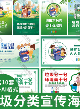 保护环境绿色垃圾分类文明城市宣传标语海报插画PSD设计素材模板