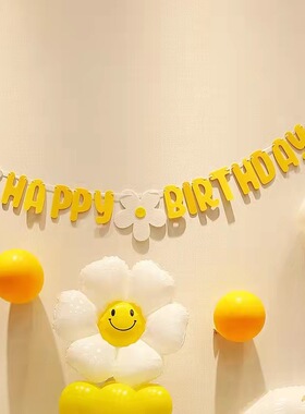 小雏菊HAPPY BRTHDAY毛毡无纺布拉旗生日快乐拉花场景布置生日派