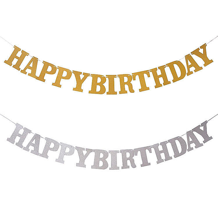 happybirthday生日快乐字母横幅拉旗 生日派对布置烫金闪粉拉花