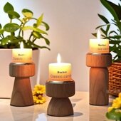 北欧中古风复古罗马柱木质烛台摆件家用客厅餐桌装 饰香薰蜡烛台座
