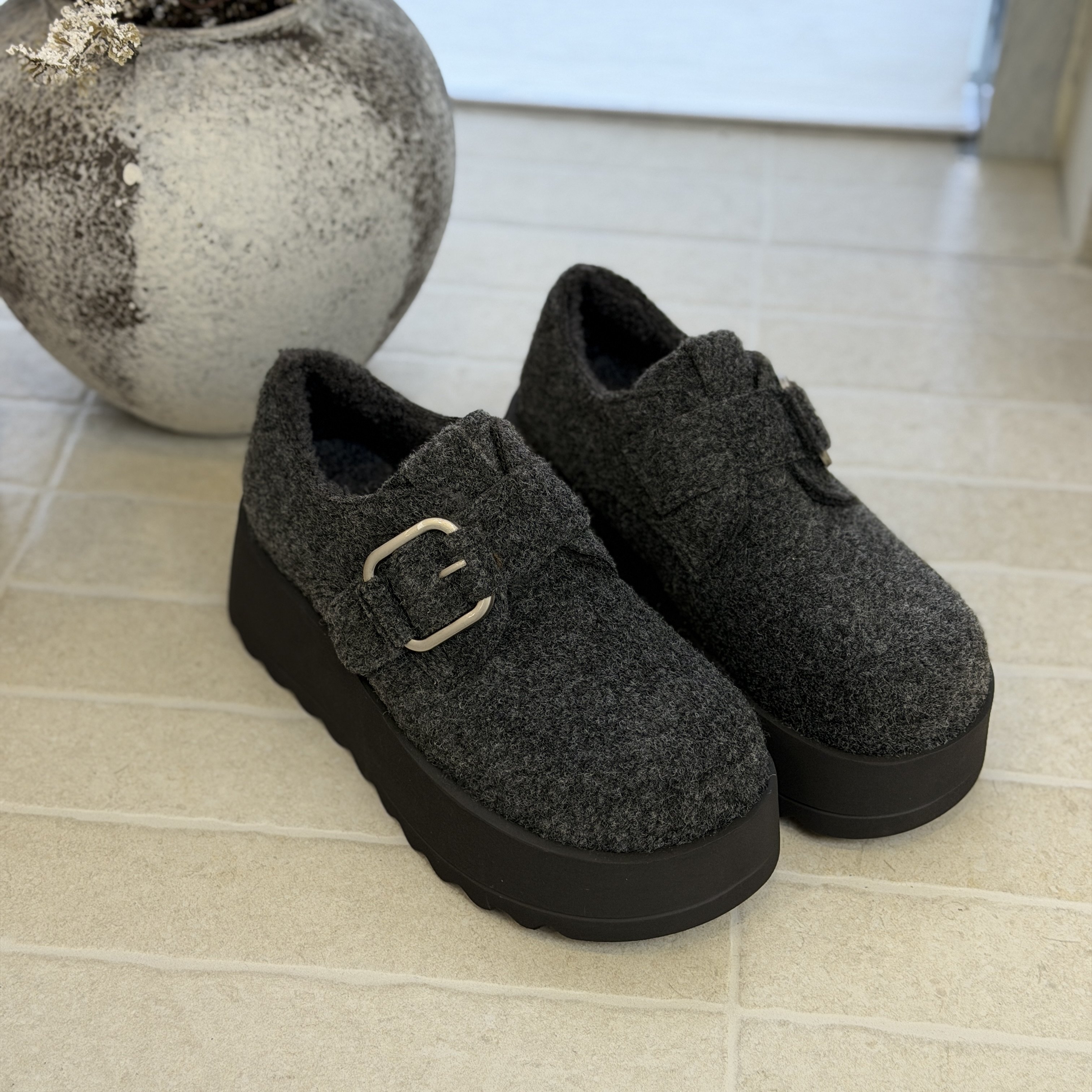 嘟小嘟毛呢勃肯鞋女2025冬季新款时尚百搭轻便厚底休闲加绒雪地靴