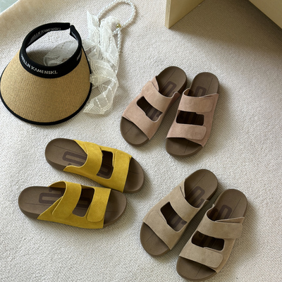 嘟小嘟真皮魔术贴勃肯凉拖鞋女2025夏新款外穿时尚百搭休闲平底拖