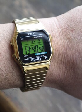 代购TIMEX/天美时表T78677土豪金色经典方形男士时尚运动数字手表