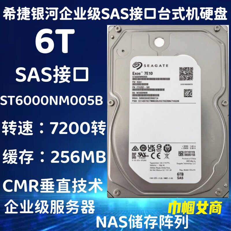 希捷ST6000NM005B银河企业级6T台式机SAS接口服务器