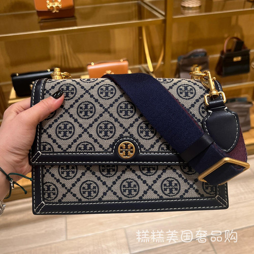美国正品TB女包新款风琴包Monogram翻盖邮差包提花单肩斜挎手提包