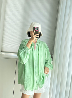 不晚韩版复古慵懒天丝灯笼袖立领衬衫宽松清凉防晒舒适透气上衣女