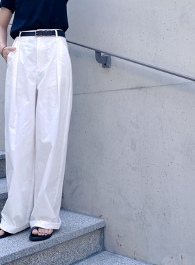 汪汪酱的私服新款夏季韩版简约白色长裤高腰宽松阔腿裤显瘦休闲裤