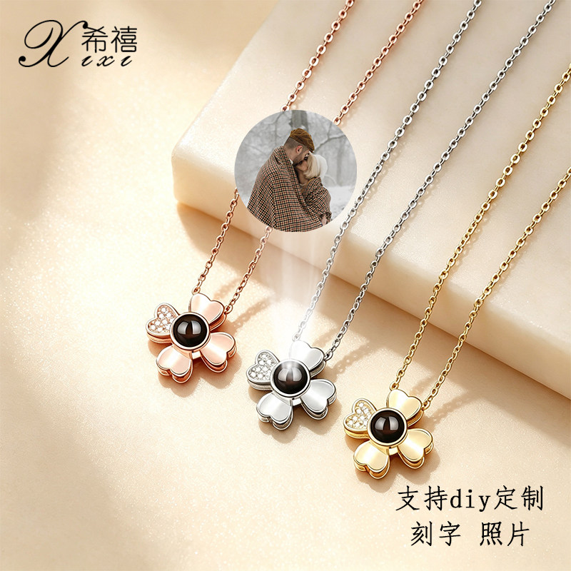 925银花朵项链女款文字照片投影