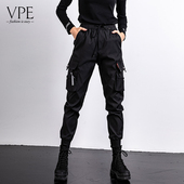 裤 女显瘦加绒束脚新款 大码 工装 超火宽松潮牌休闲胖mm黑色嘻哈裤 子