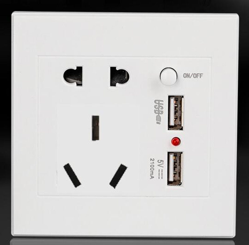 TCL86型五5孔 USB充电插座 5眼双USB手机充电器带usb墙壁插座面板