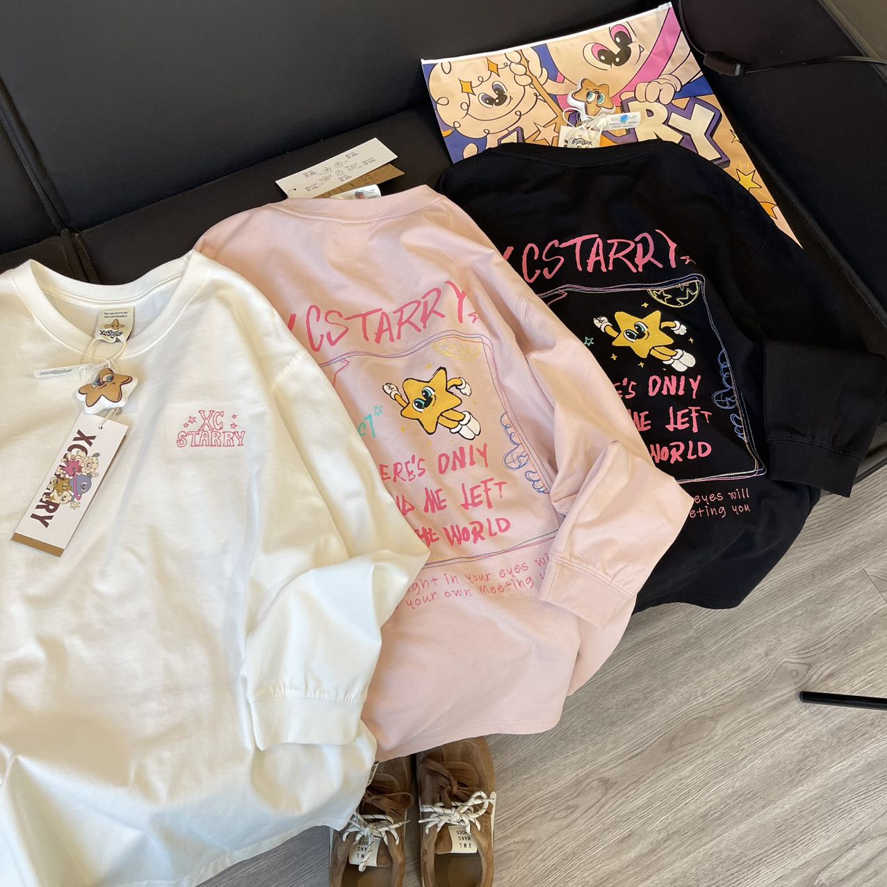 早秋方框字母涂鸦双纱印花长袖