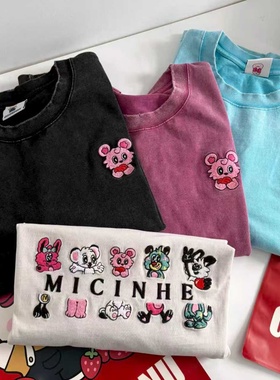 纸袋家2026年春款「快乐家族重工刺绣短袖T恤」270g纯棉双纱09095