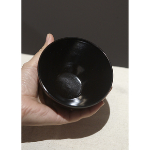 吉州窑黑釉盏中的经典器高温原矿黑釉素黑不倒翁大茶盏 静谧深邃