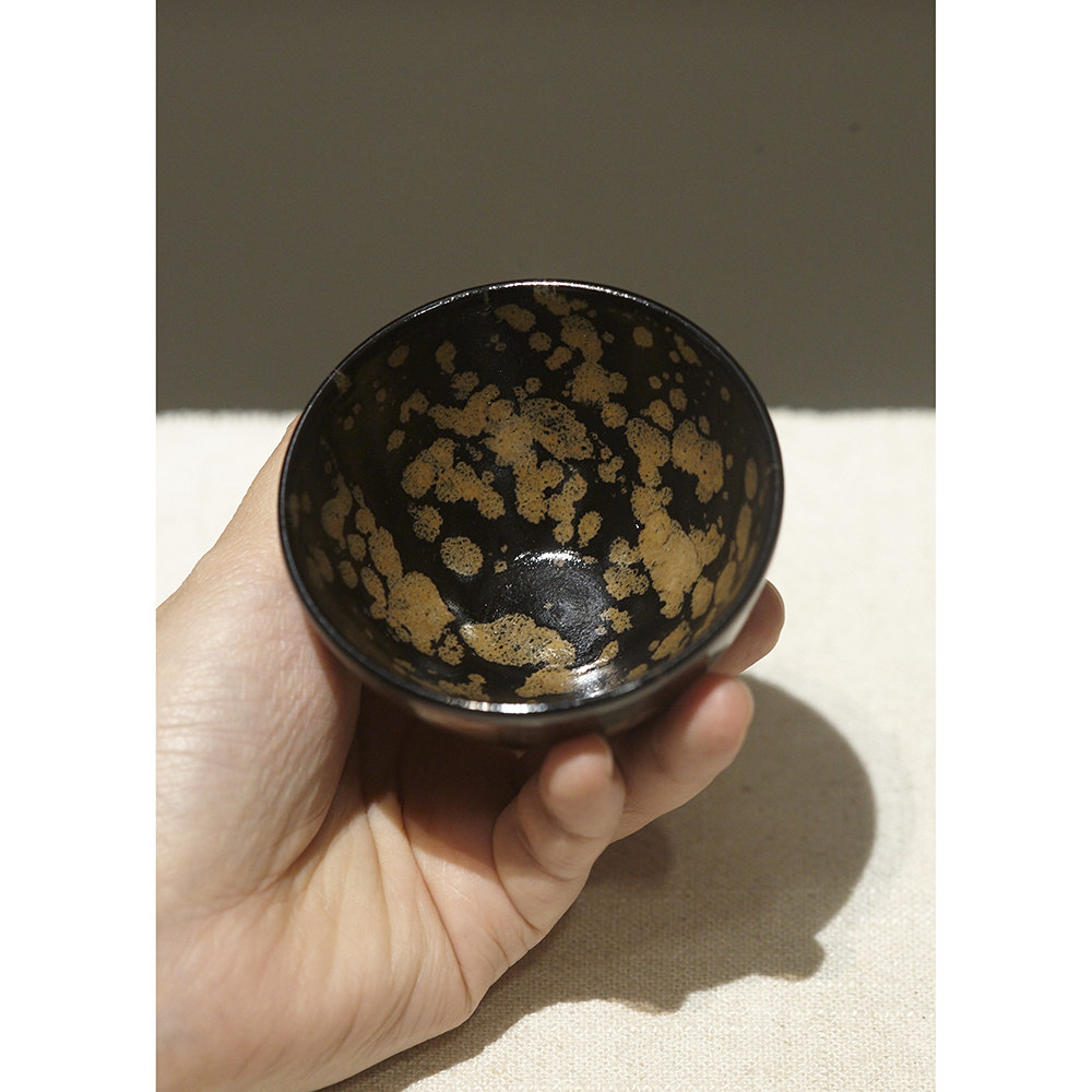 吉州窑原矿釉鹧鸪斑工艺饼干黄茶盏小不倒翁主人盏 全手工约80ml