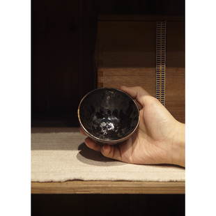 吉州窑原矿黑釉柴烧还原焰窑变主人茶盏 柴烧茶器约110ml内敛深邃