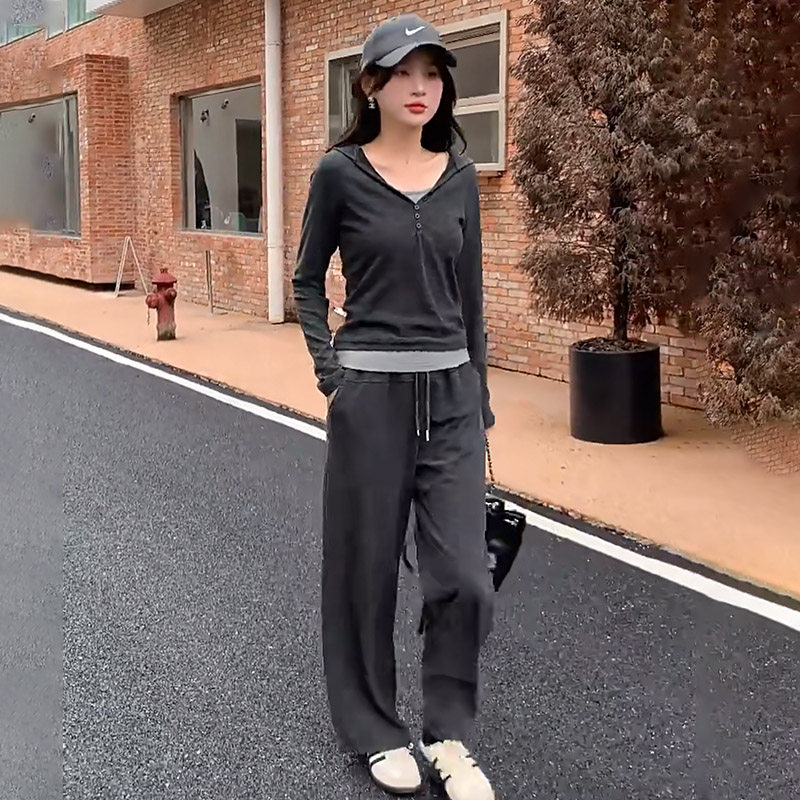 时尚休闲运动套装女阔腿裤三件套