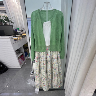 连衣裙套装 吊带一整套2026夏季 绿色披肩 三件套小仙女碎花半身裙
