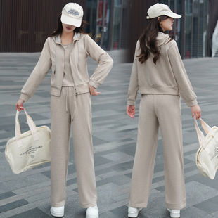 洋气时髦休闲套装女2024春秋新款小个子背心开衫时尚阔腿裤三件套