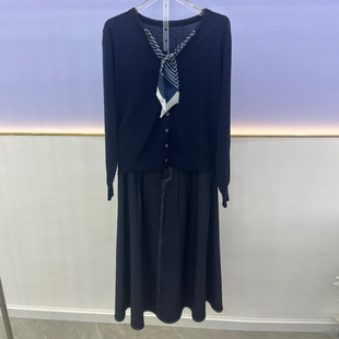 飘带针织衫+半身裙两件套时尚美女设计感秋季新款连衣裙一整套潮