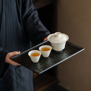 复古柚木锤纹茶盘干泡盘家用茶道点心盘茶托盘原木家用茶具茶托承