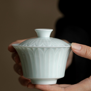 仿宋湖田窑影青瓷盖碗品茗茶杯功夫茶具三才大容量不烫手家用茶碗