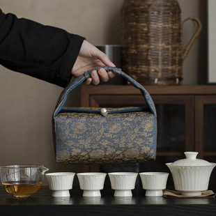 仿宋定窑白旅行茶具一壶四六杯盖碗套装收纳布袋便携式家用快客杯