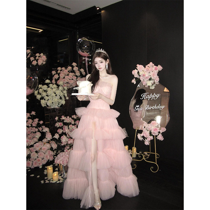 粉色晚礼服裙女2025新款蓬蓬纱裙生日十八岁成人礼高级写真轻婚纱